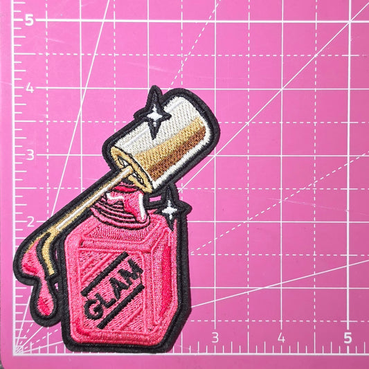 Nail Polish Pink Glam Embroidery Iron On Patch