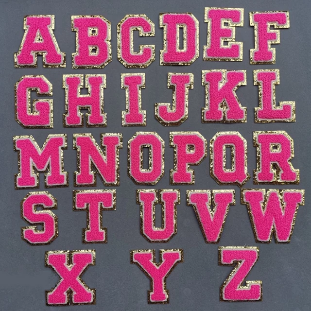 Mini Neon Pink Geometric Embossed Letter Patch & Chain Decor