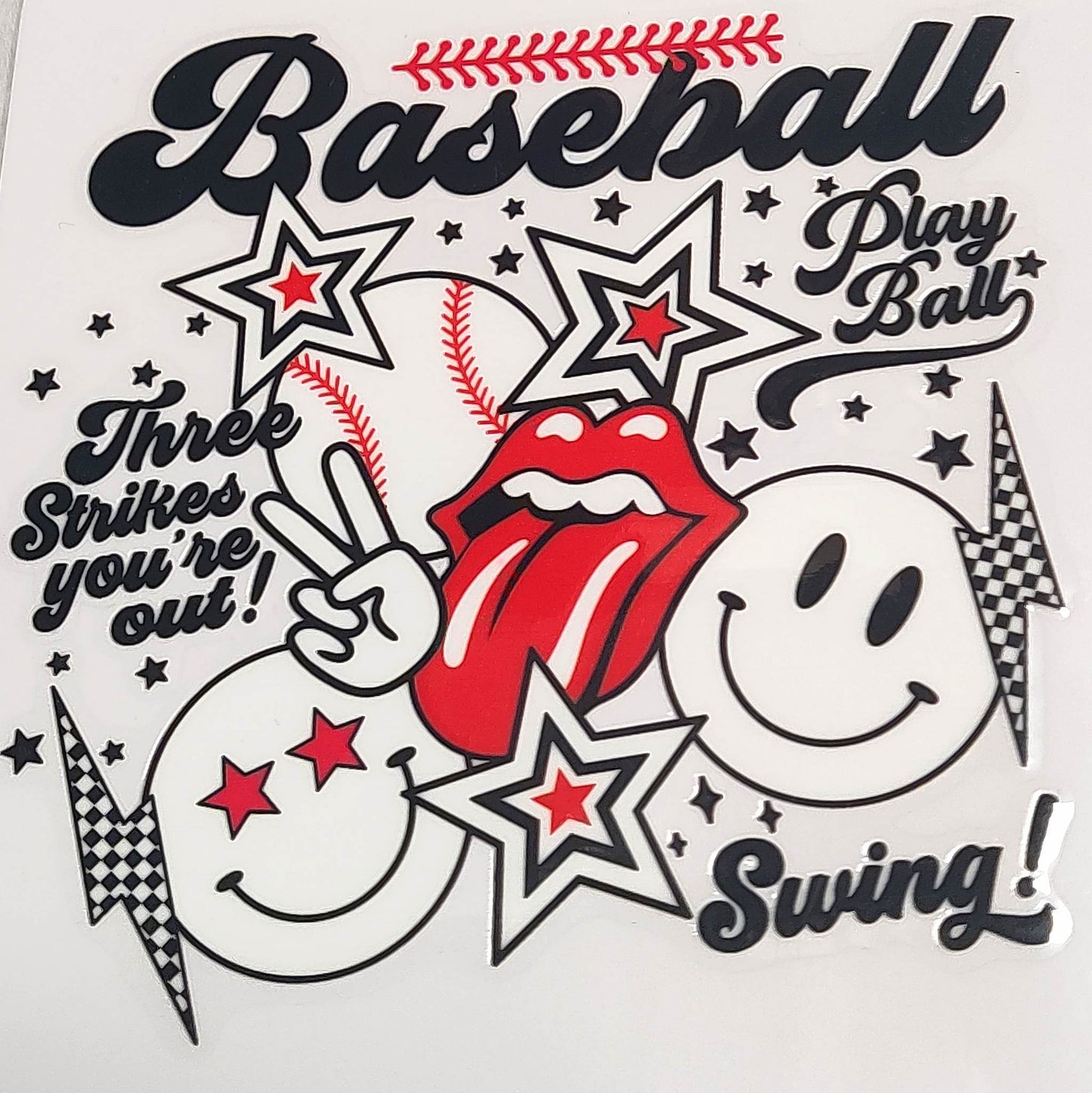 "Baseball Lips Smiley Fan" UV Transfers