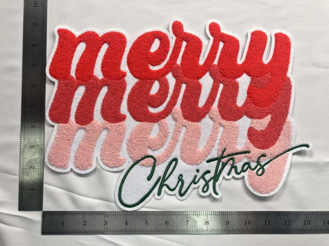 Merry Merry Merry Christmas Chenille Iron-on Patch