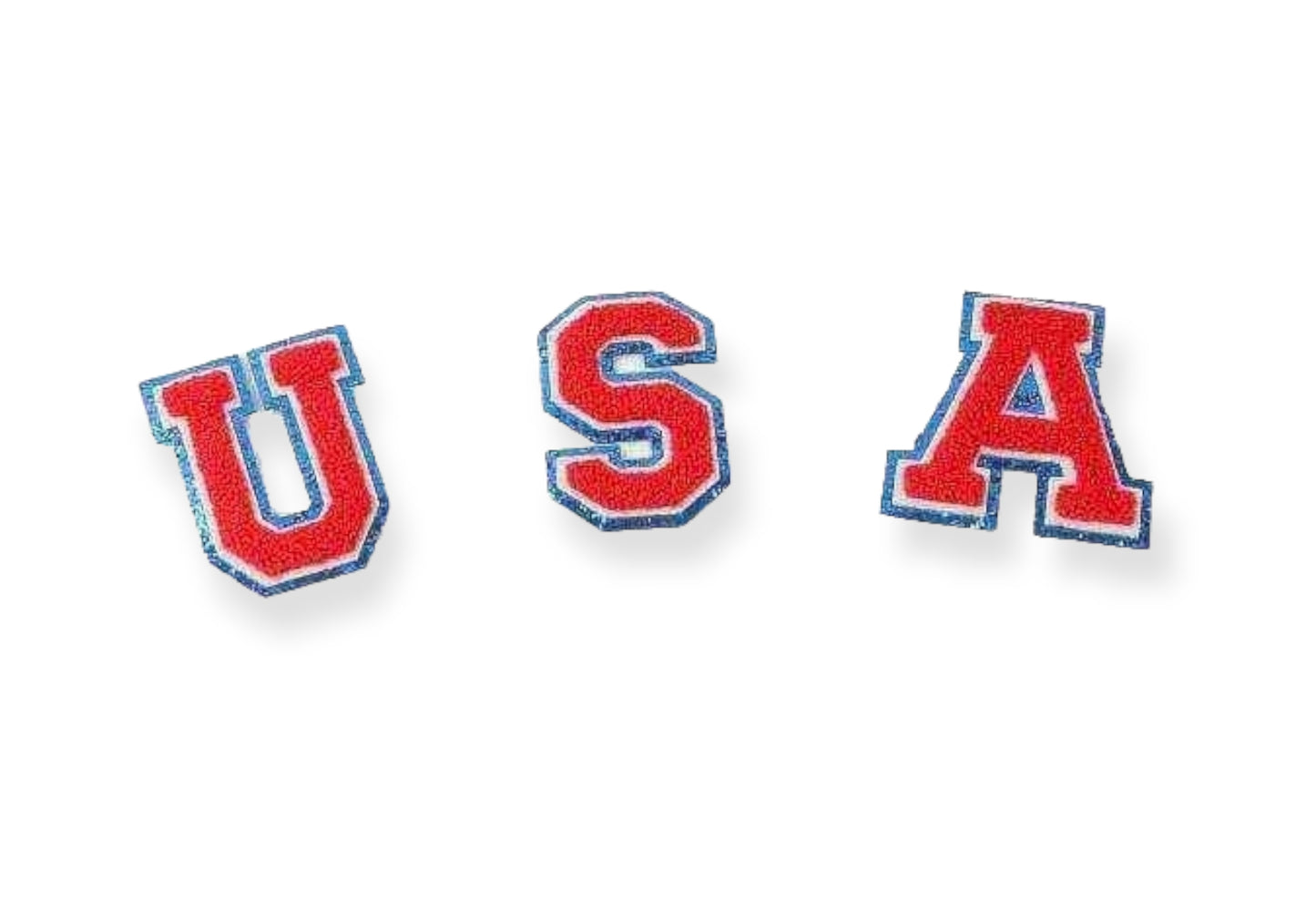 Red Chenille Iron On Blue America Glitter Letter Patches
