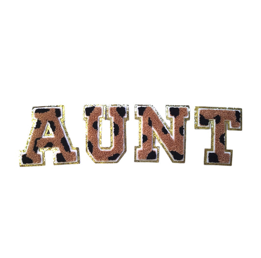 Cheetah Brown MAMA Chenille Gold Glitter Iron On Patches