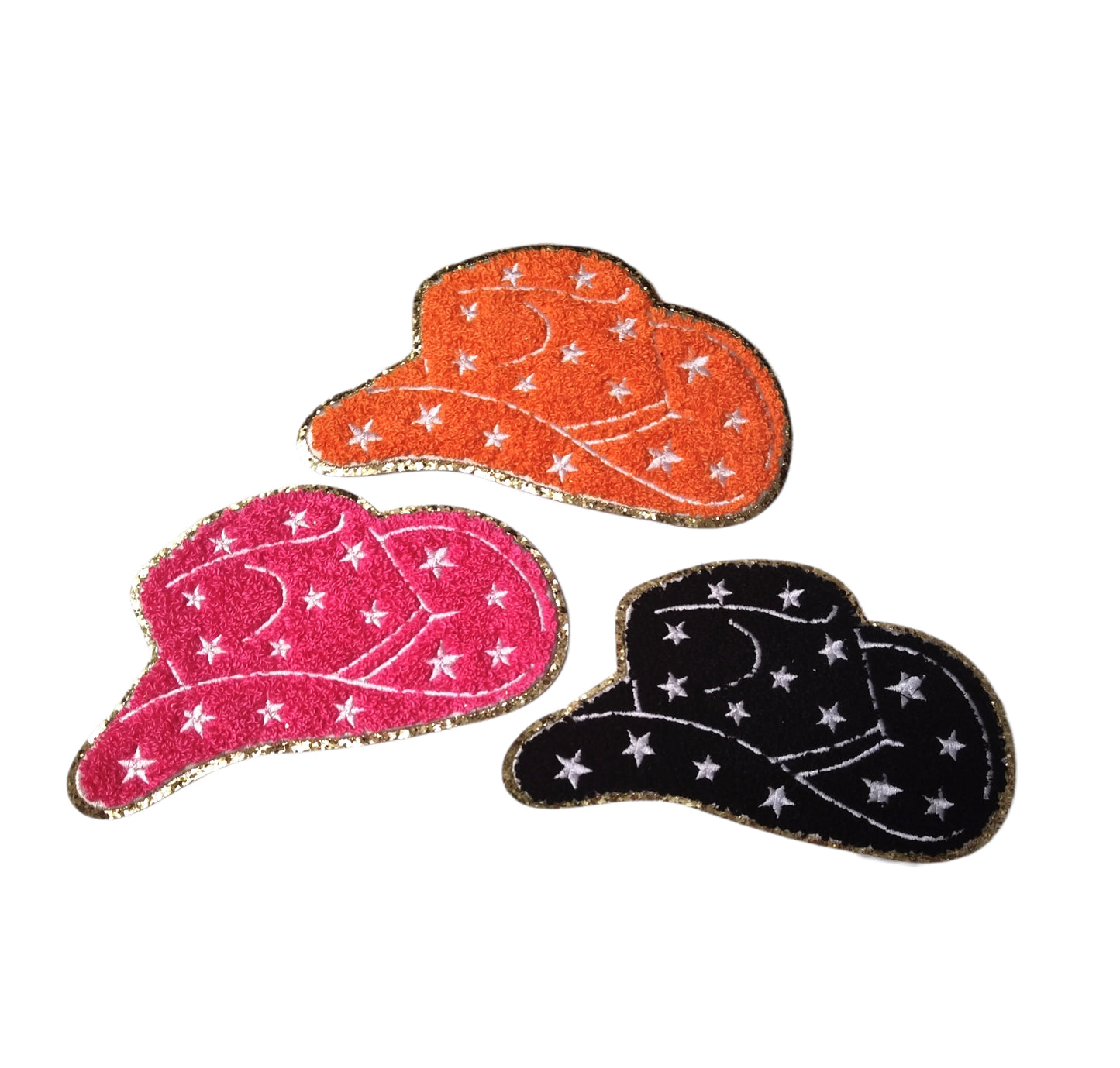 Cowboy Hat Chenille Gold Glitter Iron On Patch