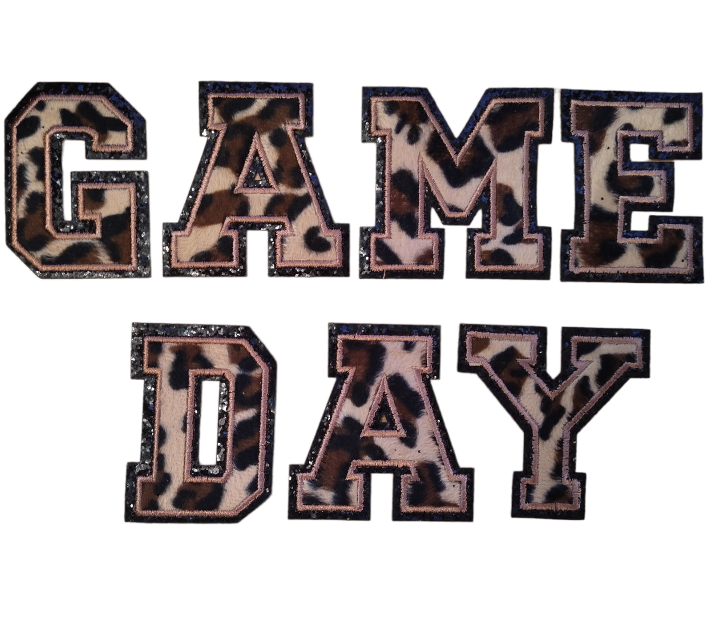 Cheetah Print MAMA/MERRY/GAMEDAY Black Glitter Iron On Patches