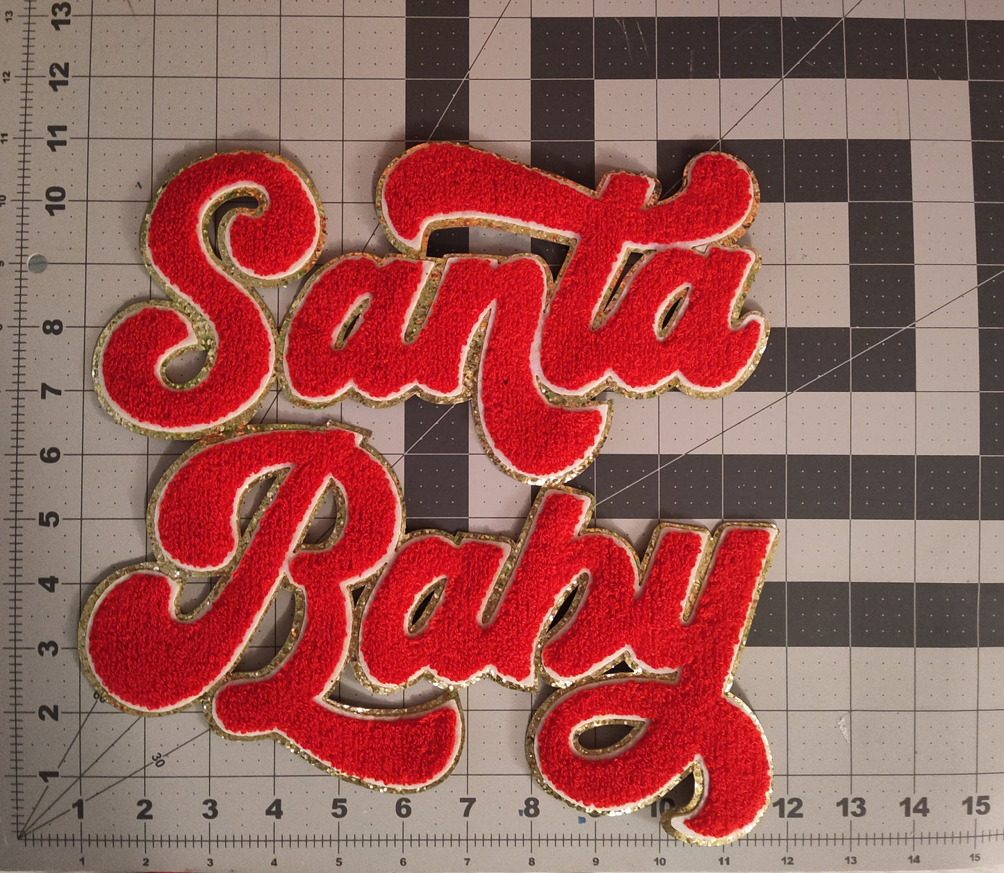 Red Santa Baby Chenille Glitter Iron On Patch