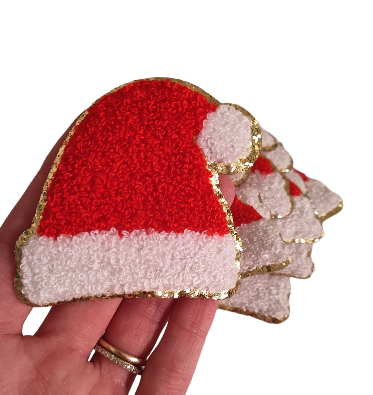 Santa Hat Chenille Gold Glitter Iron On Patch