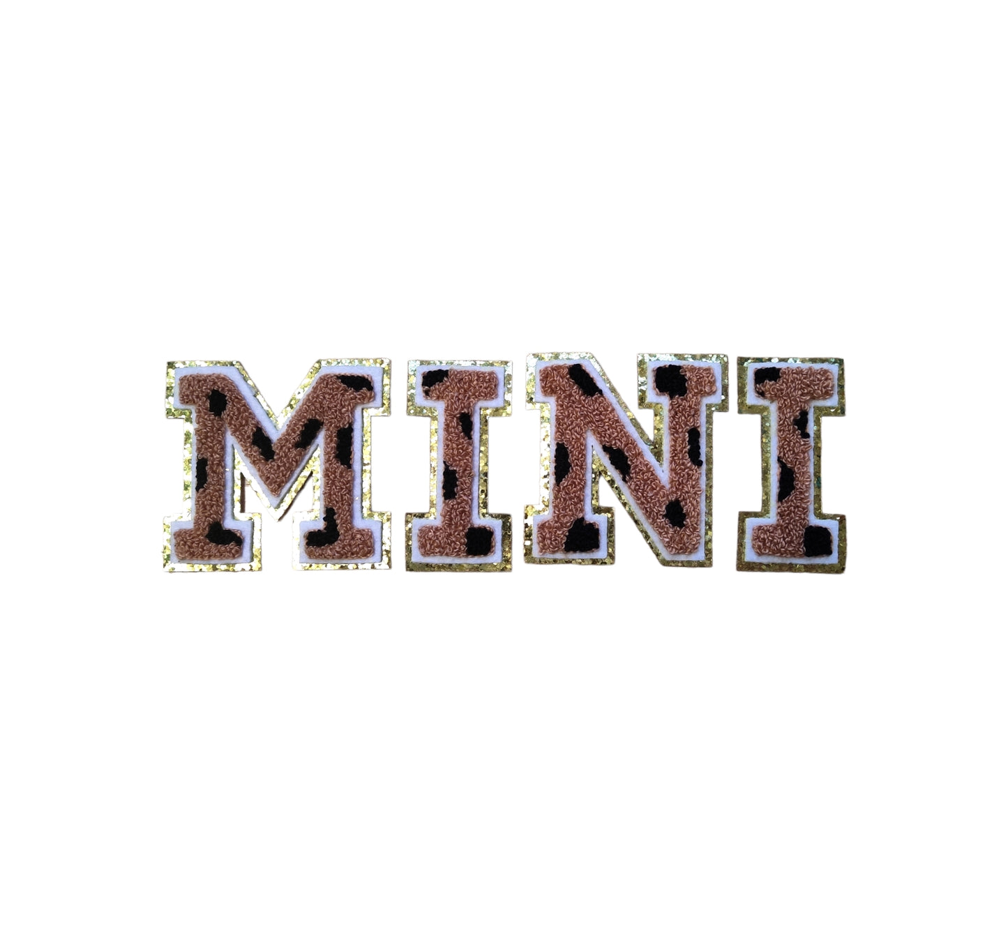 Cheetah Brown MAMA Chenille Gold Glitter Iron On Patches