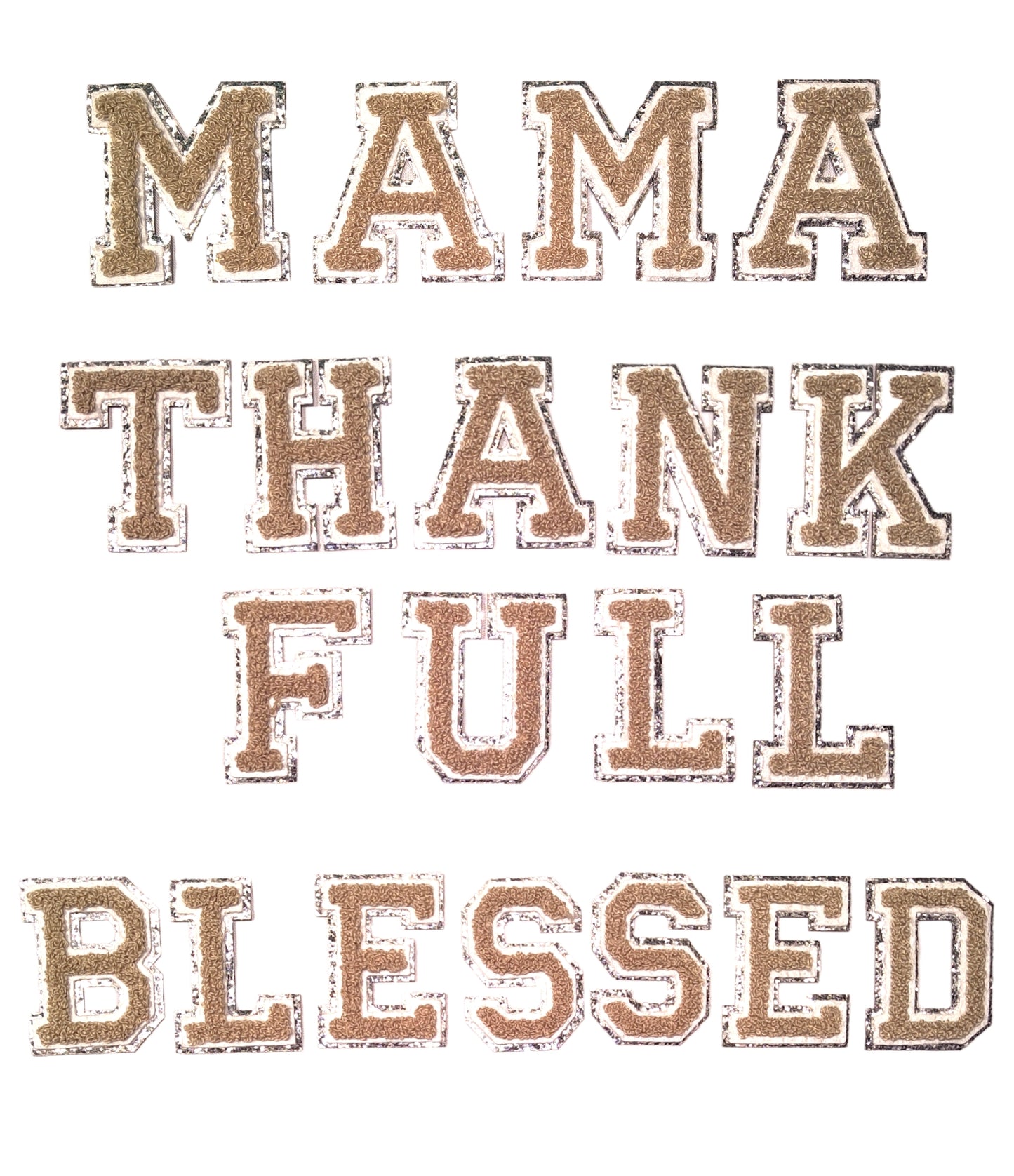 Sand Chenille Iron On Silver Glitter Letter Patches