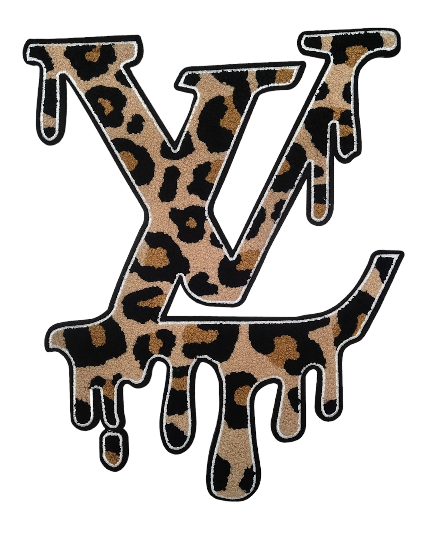 Large Cheetah L V Drip Chenille Iron-on Patch