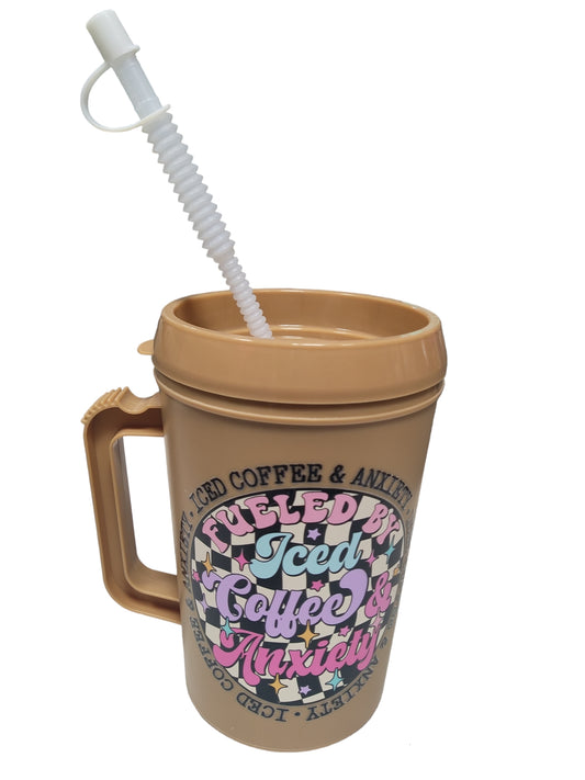 "Fueled By Iced Coffee and Anxiety" Mega Trucker Mug 34oz