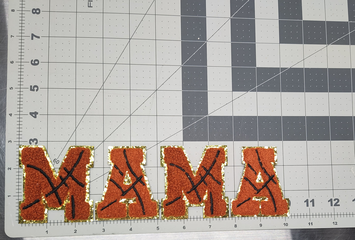 Basketball Chenille Iron On Gold Glitter Letter Patches