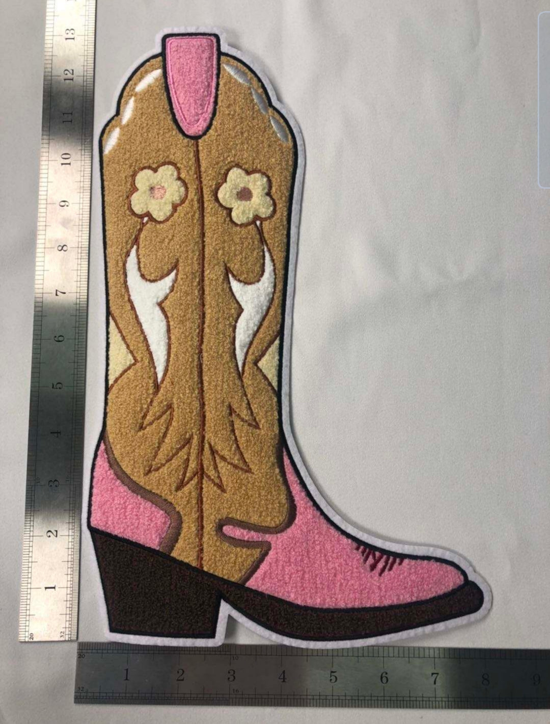 $1 Pink Cowgirl Boot Large Chenille Iron-on Patch