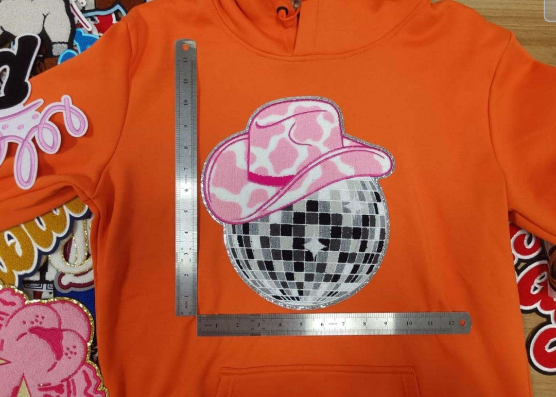 Cowgirl Hat Disco Ball Large Chenille Iron-on Patch
