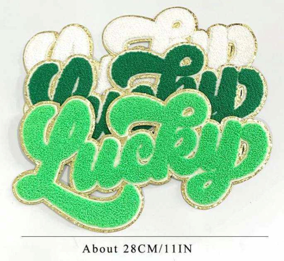 Green / Gold Chenille Letter Patch Patches Iron on / Sew on Alphabet  Embroidery 