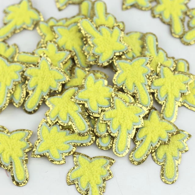 Palm Tree and Gold Glitter Iron On Patches
