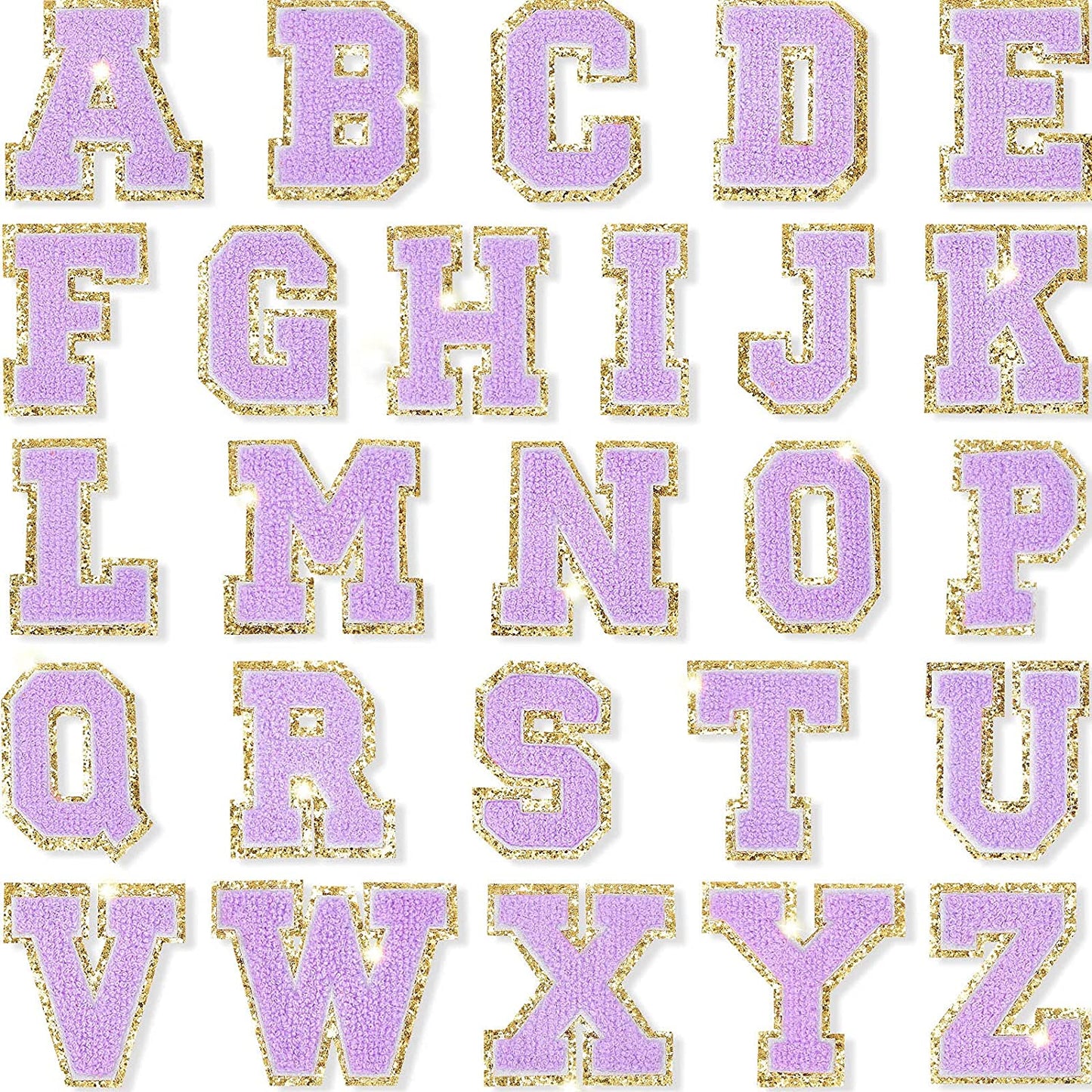 Purple Chenille Iron On Gold Glitter Letter Patches