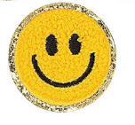 Smile Face Chenille Iron On Gold Glitter Patches