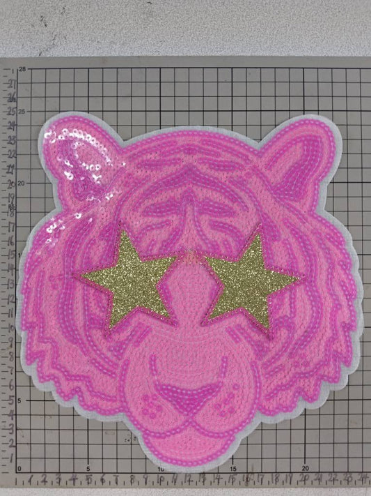 Hot Pink Tiger Sequin Mascot Iron On Patch