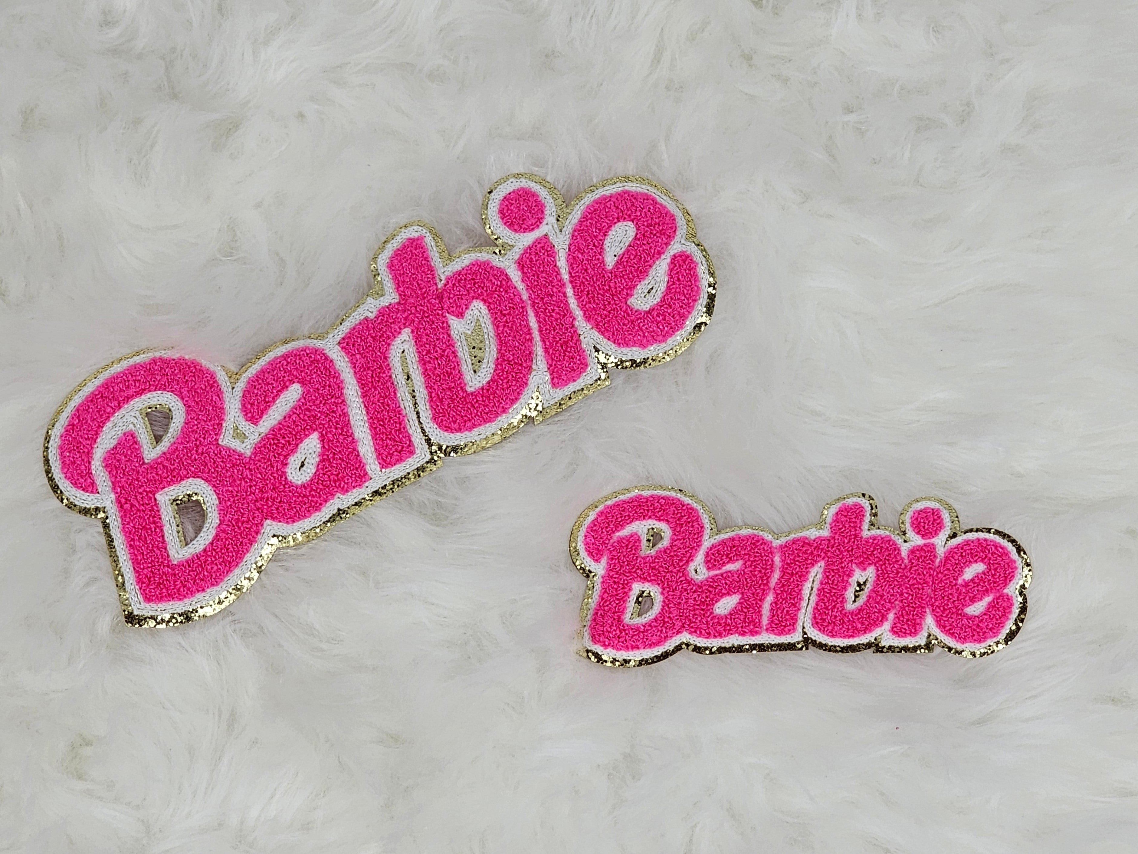 Barb ie Chenille with Gold Glitter Iron On Patch