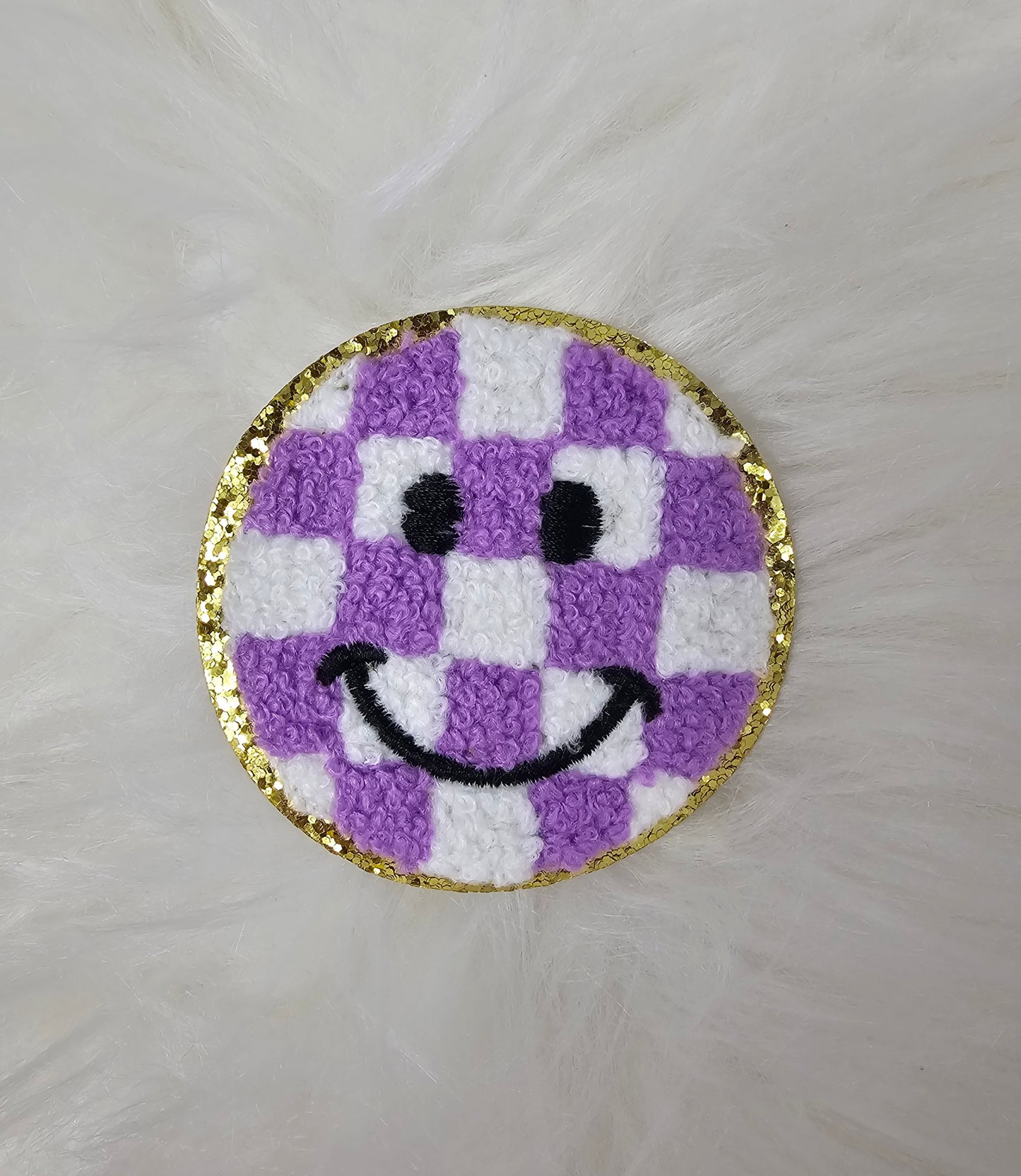 Checkered Smile Face Iron On Patch