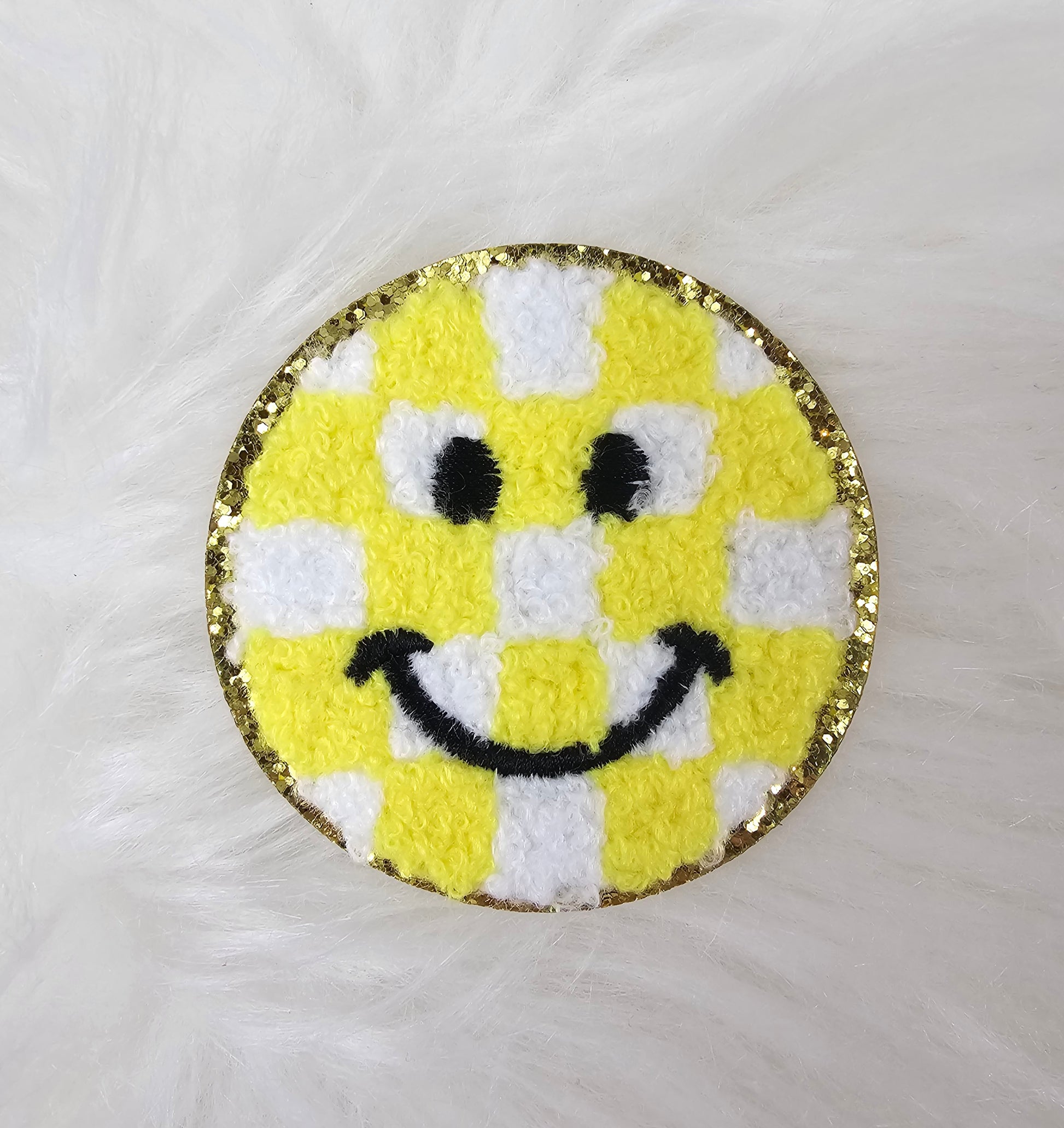 Checkered Smile Face Iron On Patch – Scratch Decor
