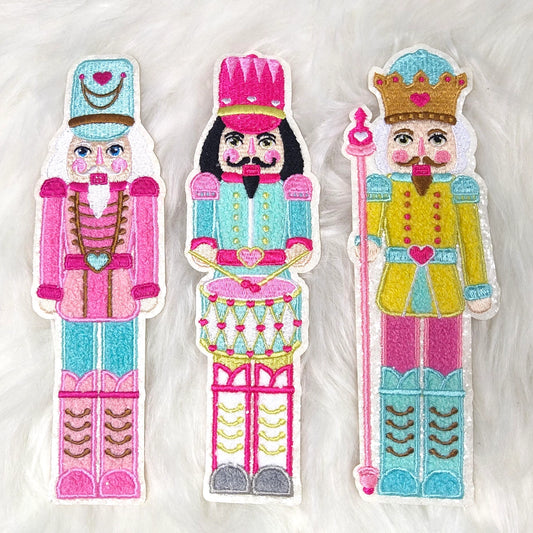 $1 Pastel Nutcracker Chenille White Glitter Iron On Patch