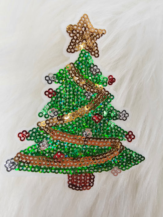 Christmas Tree Sequin Embroidery Iron On Patch