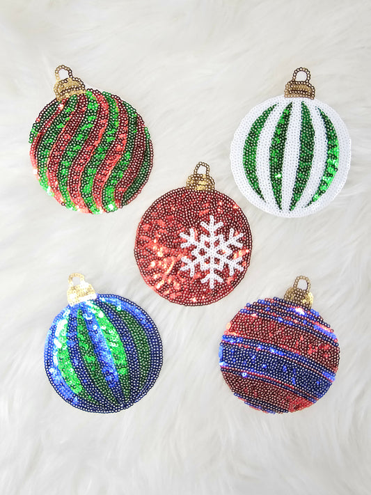 Sequin Christmas Ornament Bulb Embroidery Iron On Patch