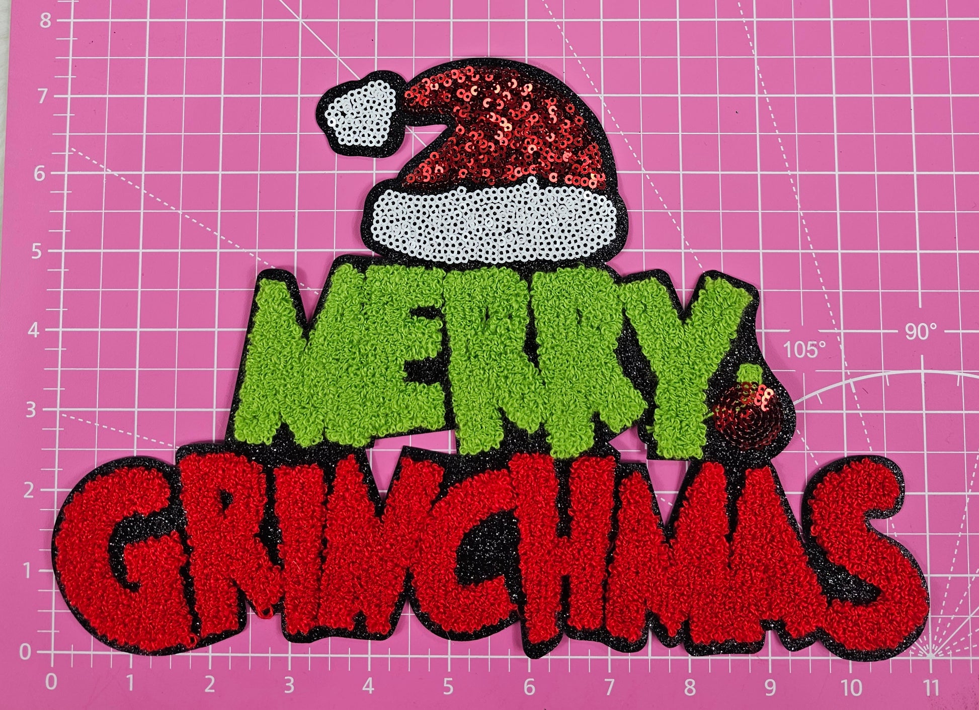 Large Grinch Chenille Gold Glitter Iron-on Patch – Scratch Decor