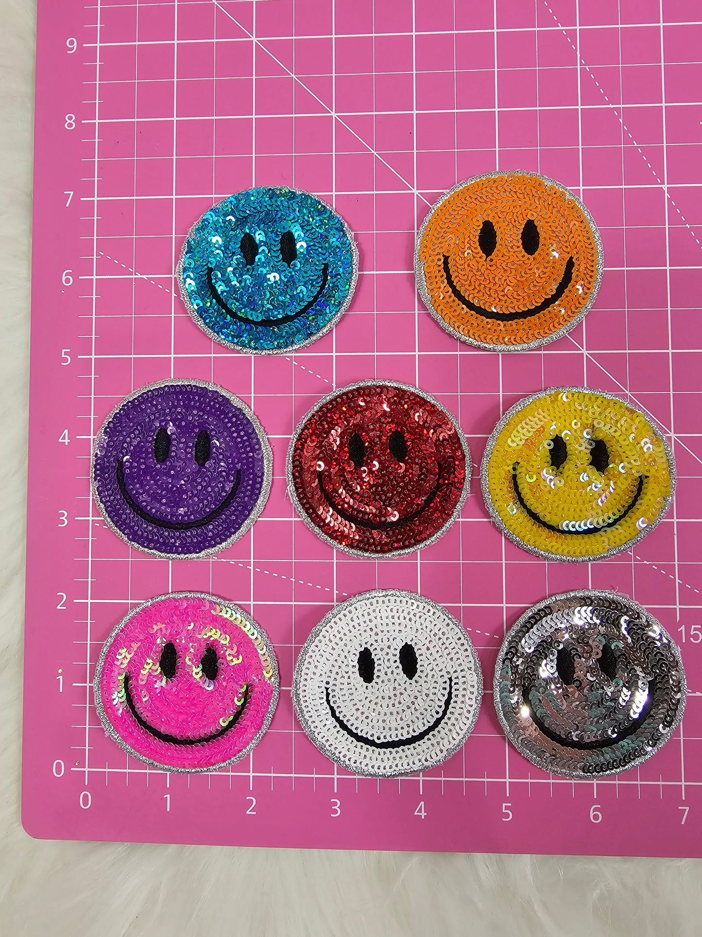 Sequin Smile Face Iron On Patch