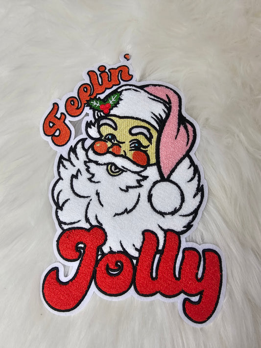 Feelin' Jolly Santa Chenille and Embroidery Iron-on Patch