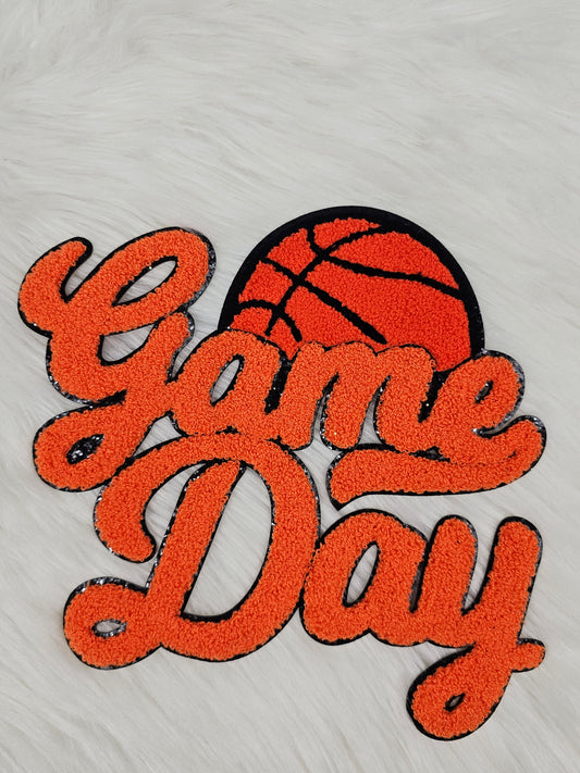 Orange Game Day Basketball Chenille Iron-on Black Glitter Patch