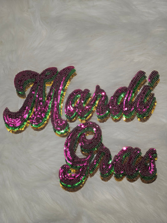 Large Sequin Mardi Gras Iron On Patch