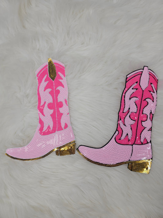 Pink Sequin Cowgirl Boots Iron-on Patch