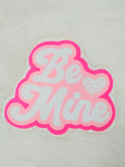 Large Be Mine on Colorful Glitter Chenille Iron-on Patch