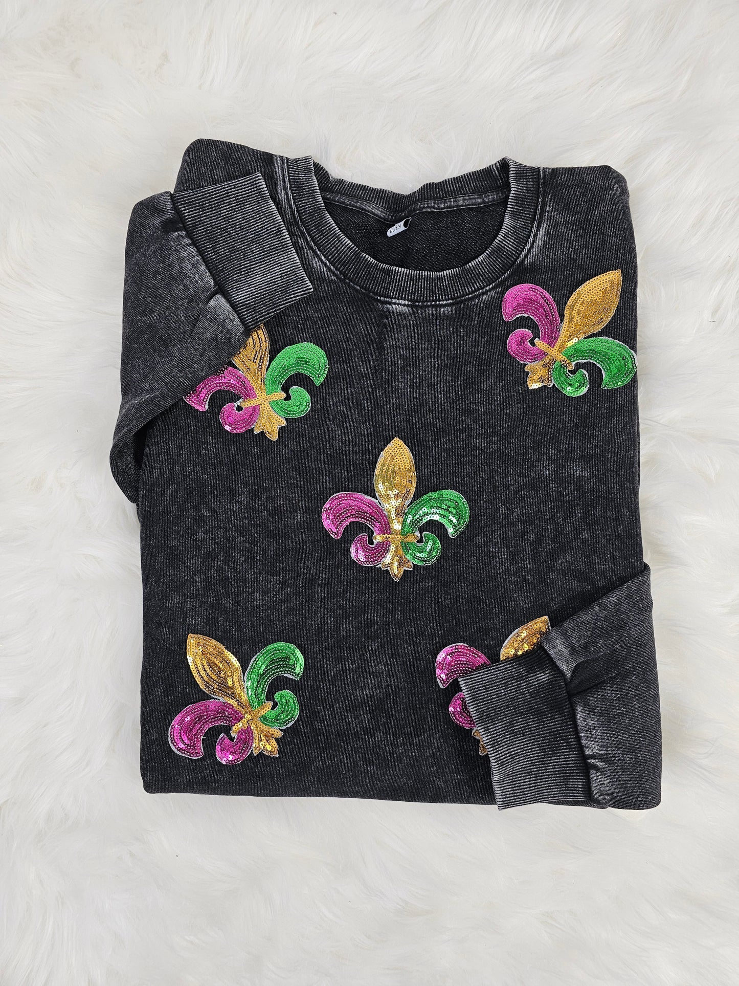 Sequin Fleur De Lis Mardi Gras Embroidery Iron On Patch