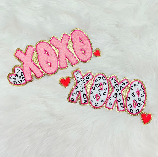 XOXO Valentines Cheetah Pink Chenille Iron On Patch