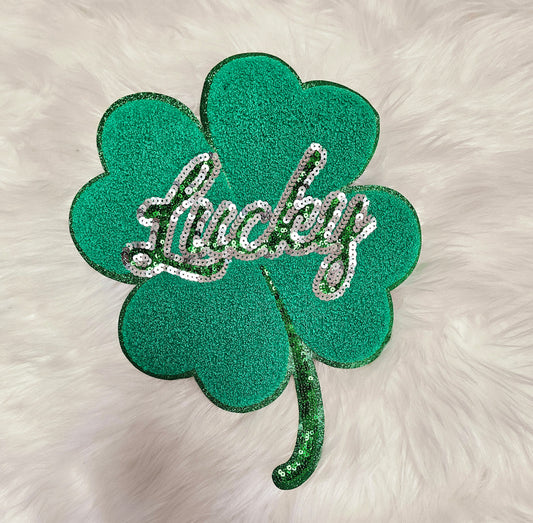 Lucky Clover Shamrock Chenille and Sequin Iron-on Patch