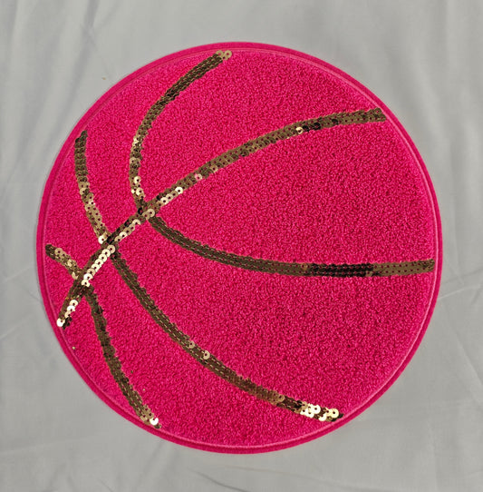 Large Hot Pink Basketball Sequin and Chenille on Felt Iron On Patch