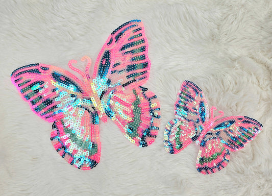 Pink Butterfly Sequin Iron On Patch