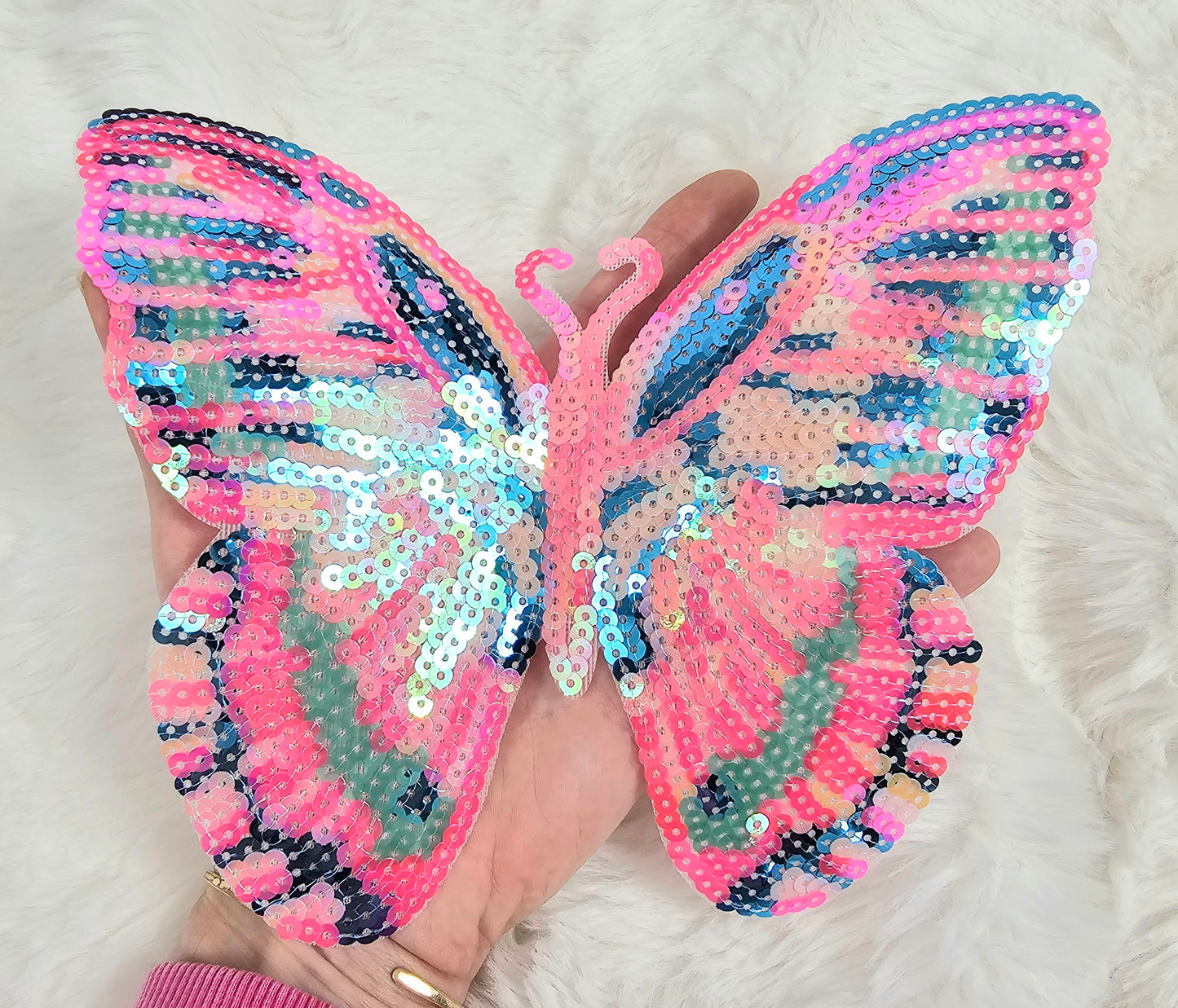 Pink Butterfly Sequin Iron On Patch