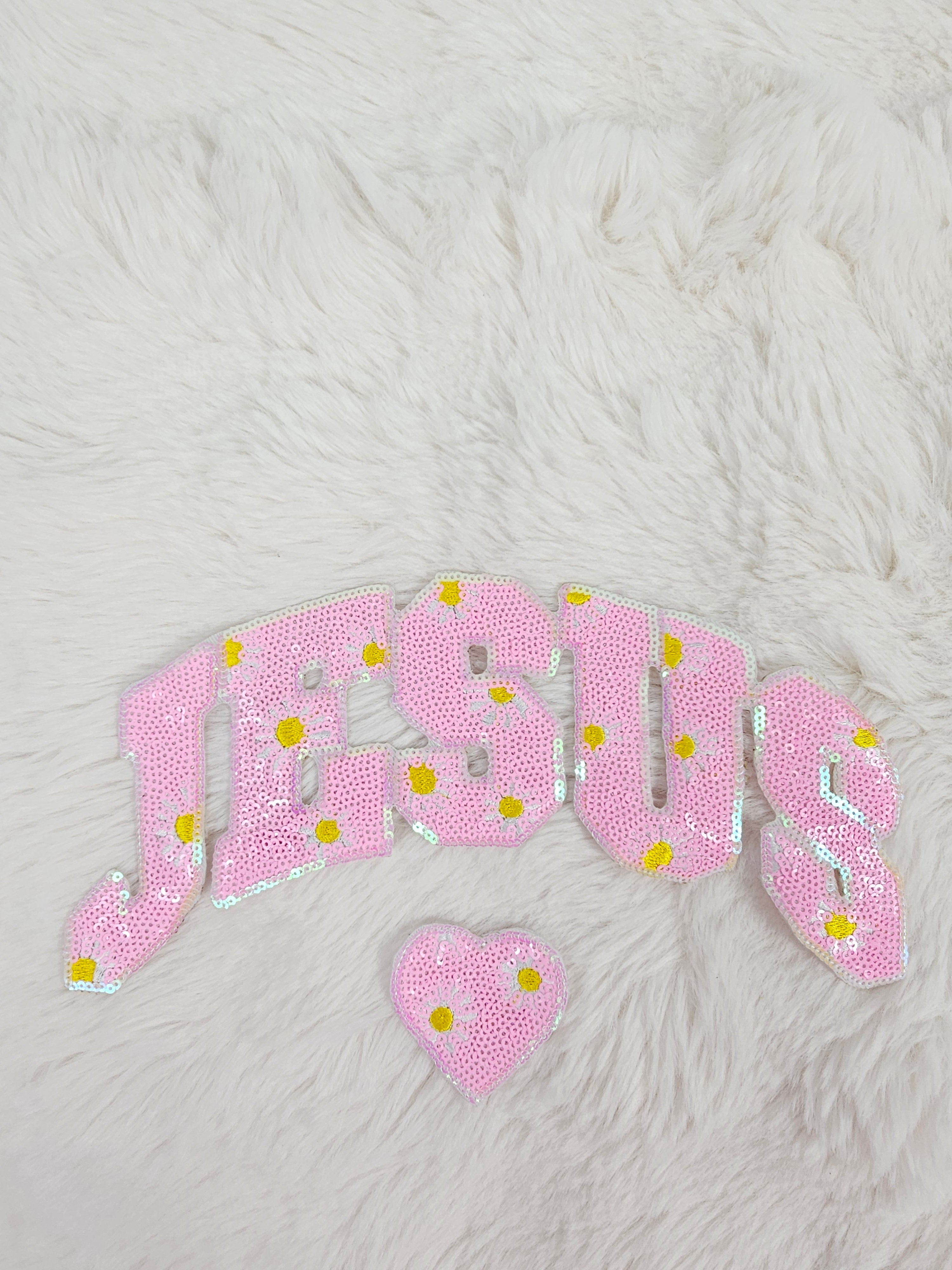 Sequin Pink Jesus Daisy Flower Iron on Custom Embroidery Patches ...