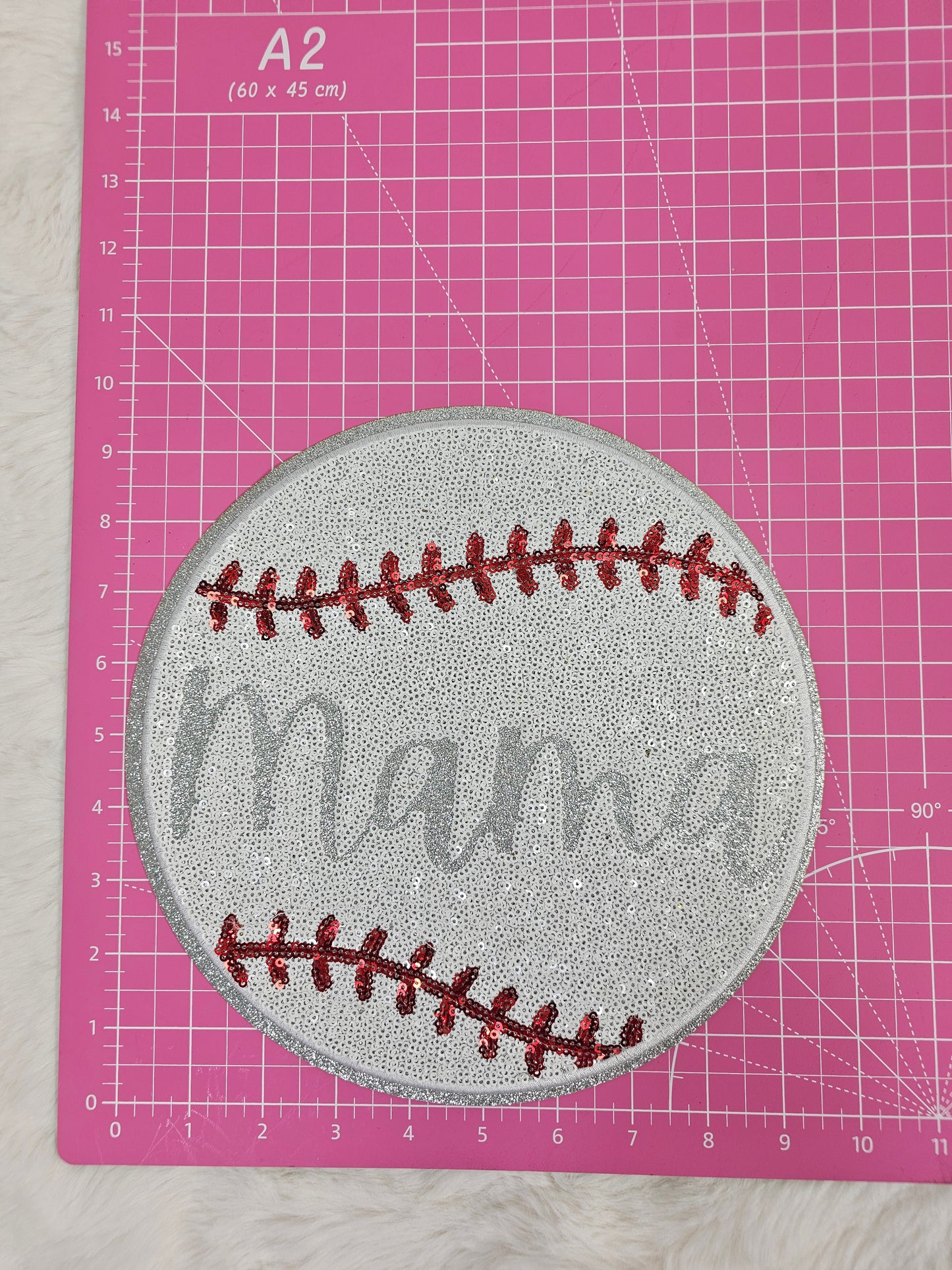 Large Mama Baseball Sequin Iron On Patch