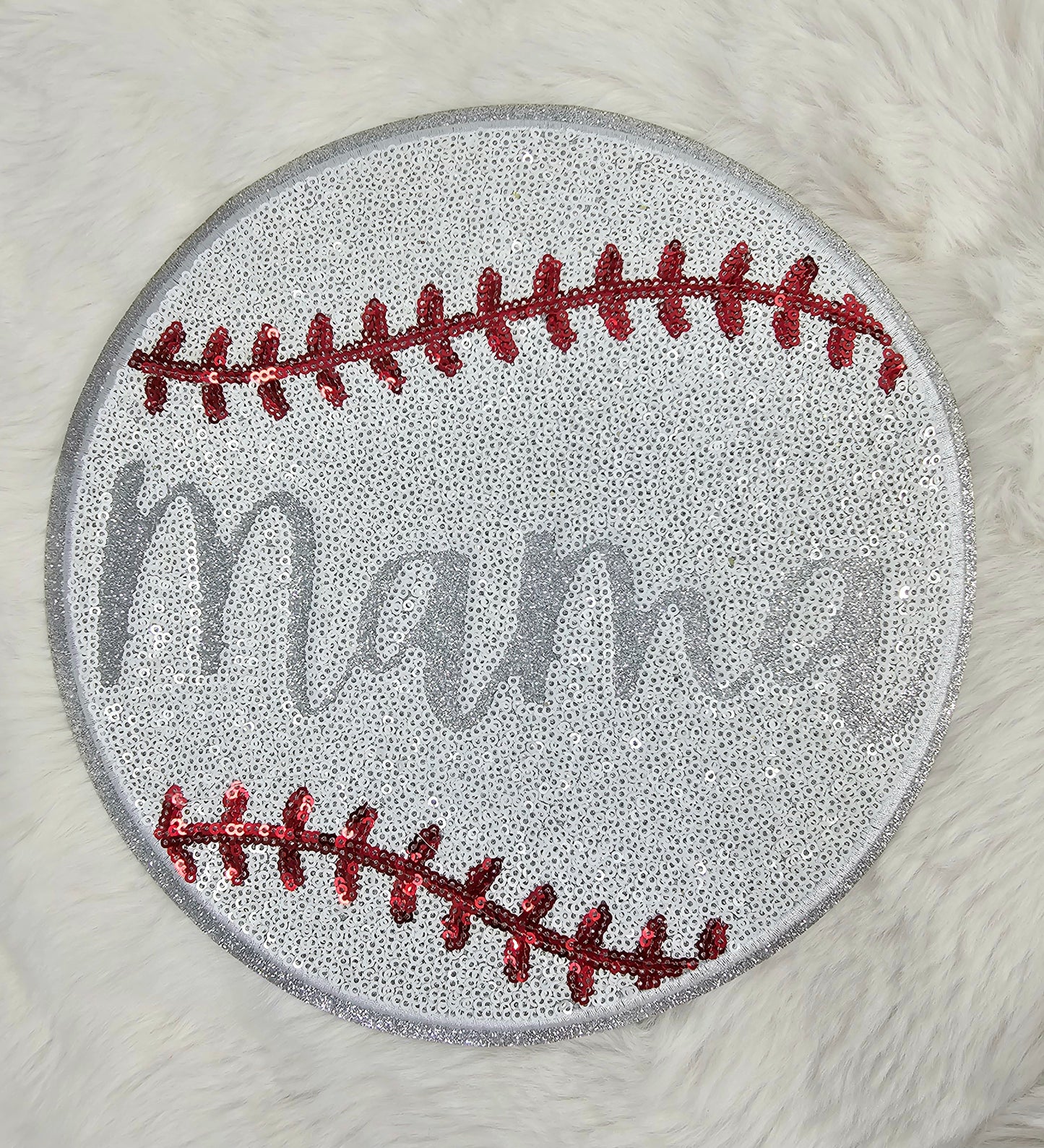 Large Mama Baseball Sequin Iron On Patch