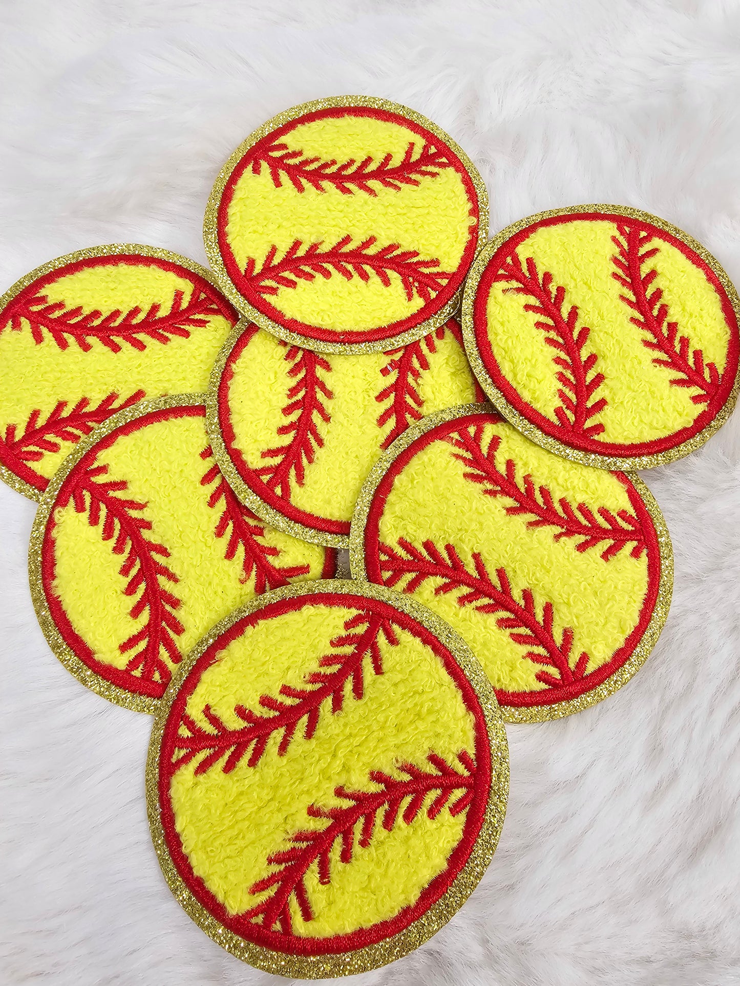 Softball Chenille Glitter Iron On Patch