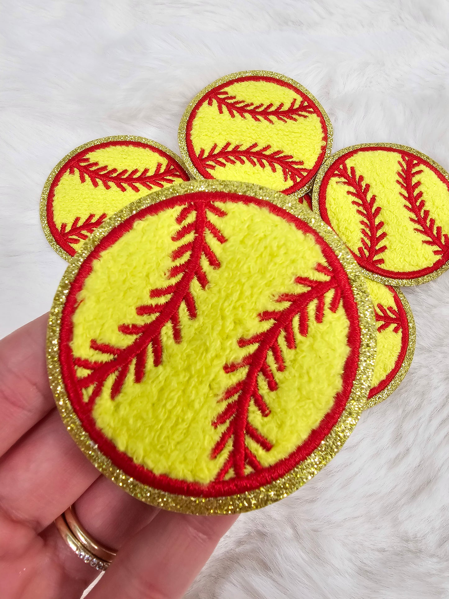 Softball Chenille Glitter Iron On Patch