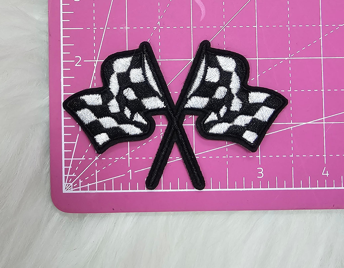 Embroidery Racing Patch Racing Checkered Flag Embroidery Iron On Patch – Scratch Decor