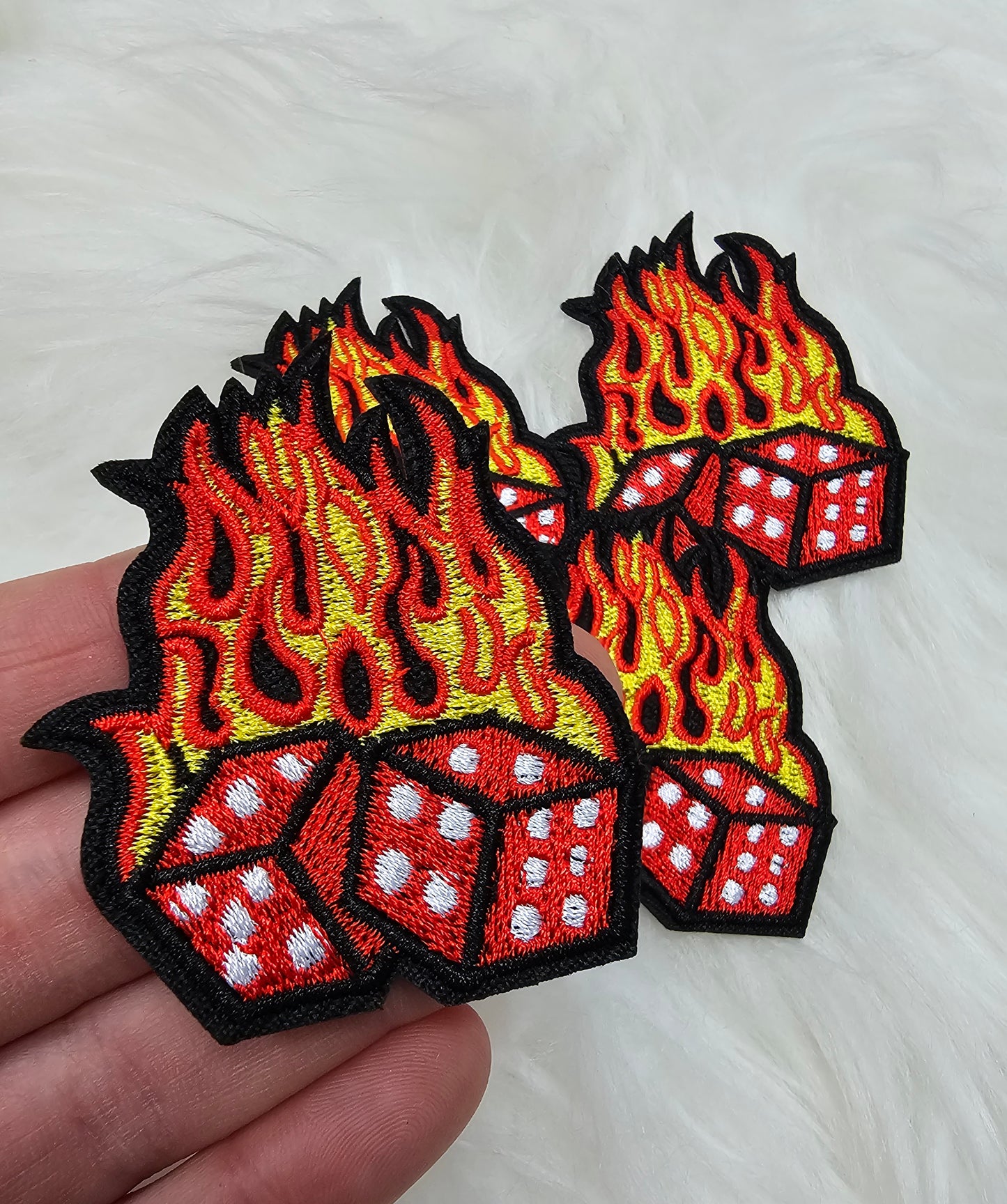 Flaming Red Dice Embroidery Iron On Patch