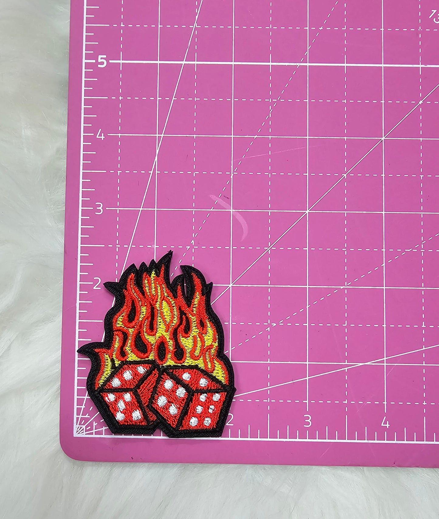 Flaming Red Dice Embroidery Iron On Patch