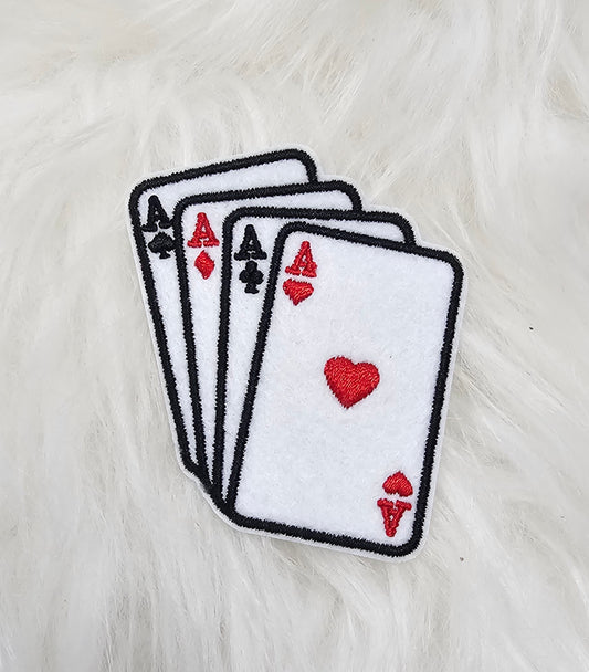 Small Ace Four of a Kind Playing Card Embroidery Iron On Patch